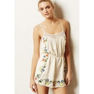 Anthropologie Eloise Romper XS/S Cream Embroidered Jumpsuit Racerback Boho